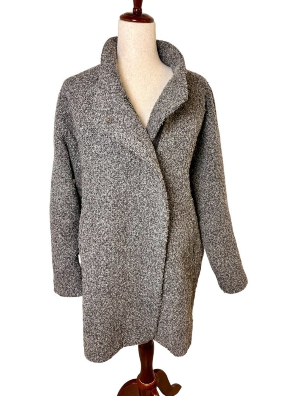 Marine Layer Charcoal Bouclé Teddy Cocoon Zip Coat Large